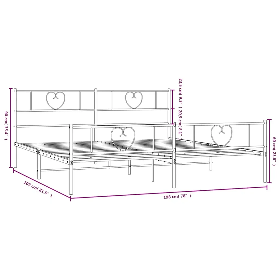 Cadre de lit métal sans matelas et pied de lit blanc 193x203 cm - 10