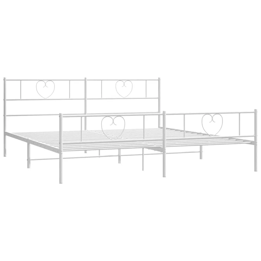 Cadre de lit métal sans matelas et pied de lit blanc 193x203 cm - 6