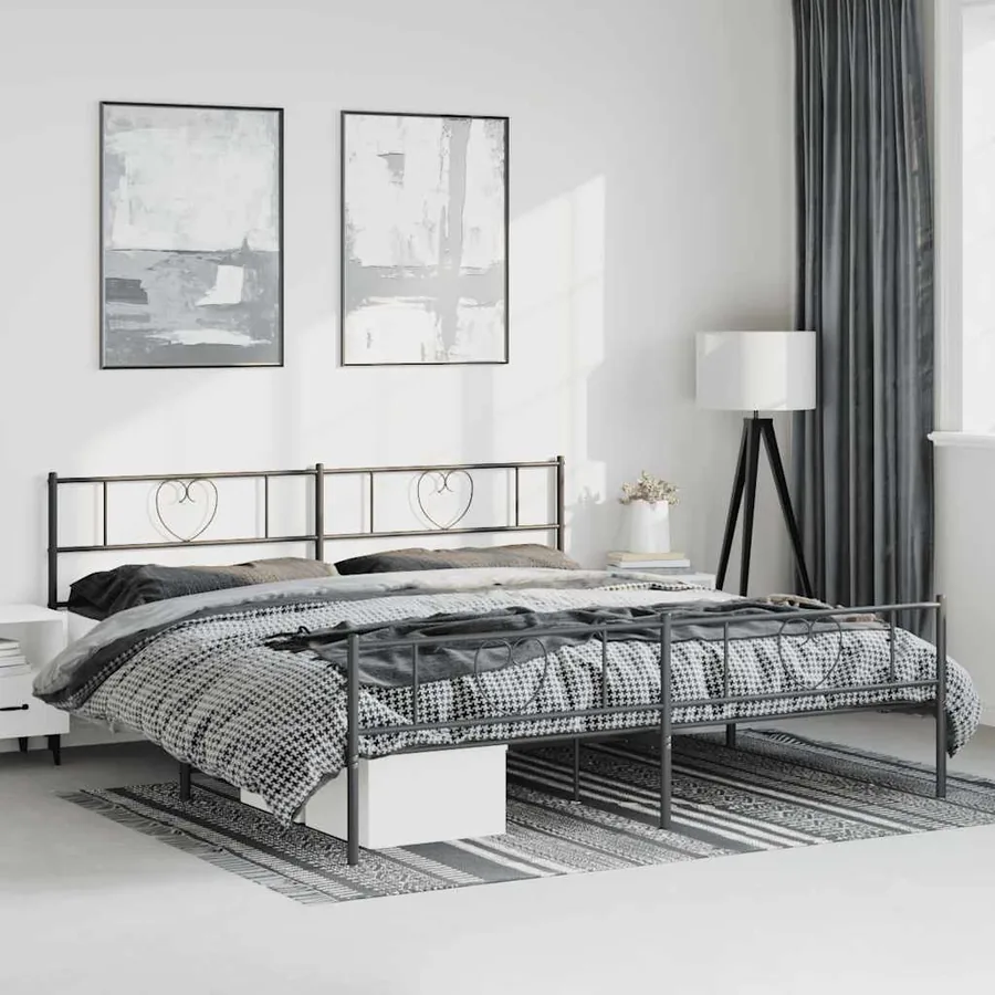 Cadre de lit métal sans matelas avec pied de lit noir 183x213cm
