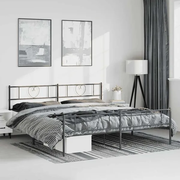Cadre de lit métal sans matelas avec pied de lit noir 183x213cm