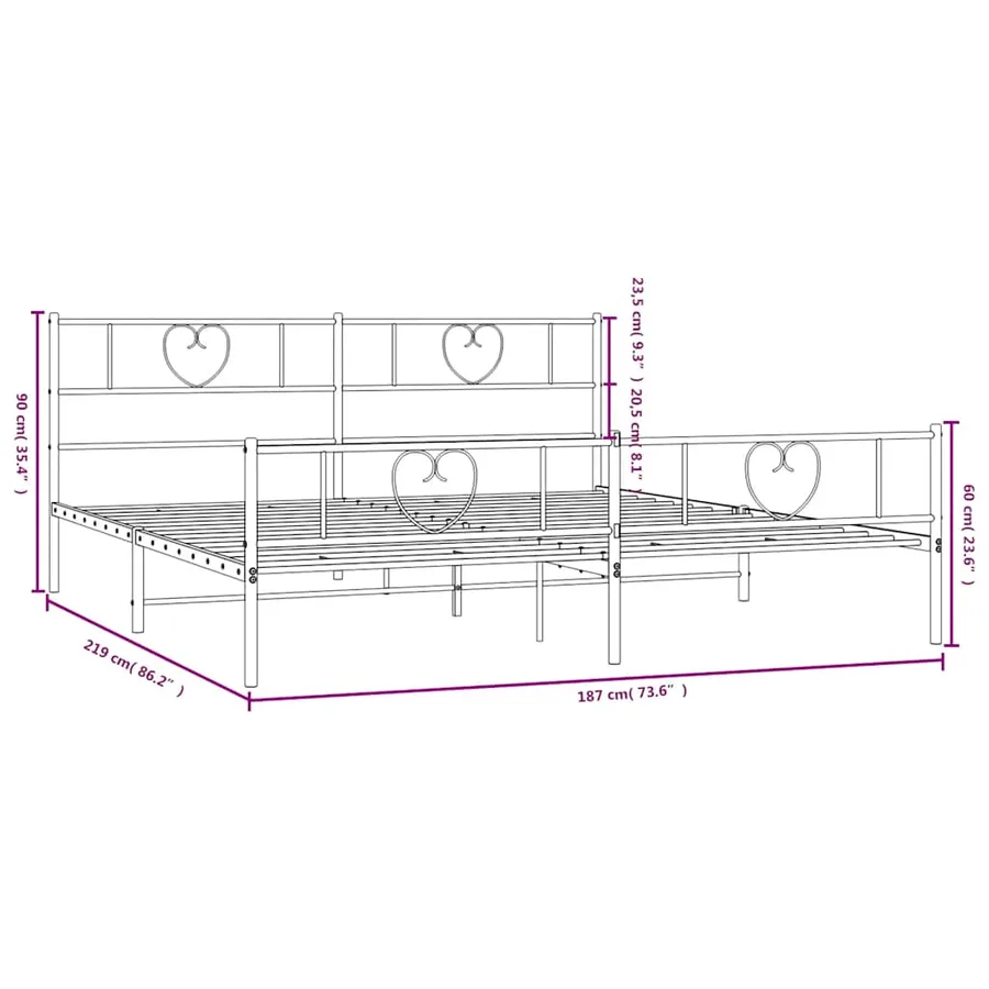 Cadre de lit métal sans matelas avec pied de lit noir 183x213cm - 10