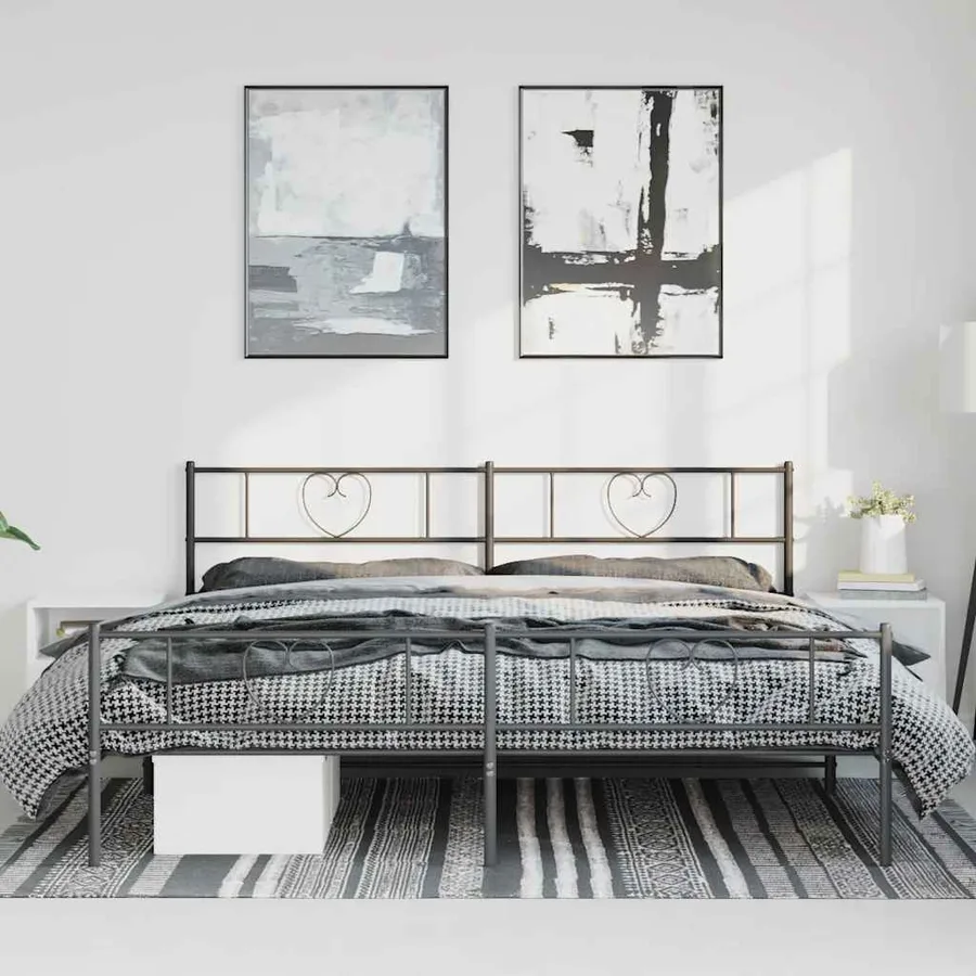 Cadre de lit métal sans matelas avec pied de lit noir 183x213cm - 4