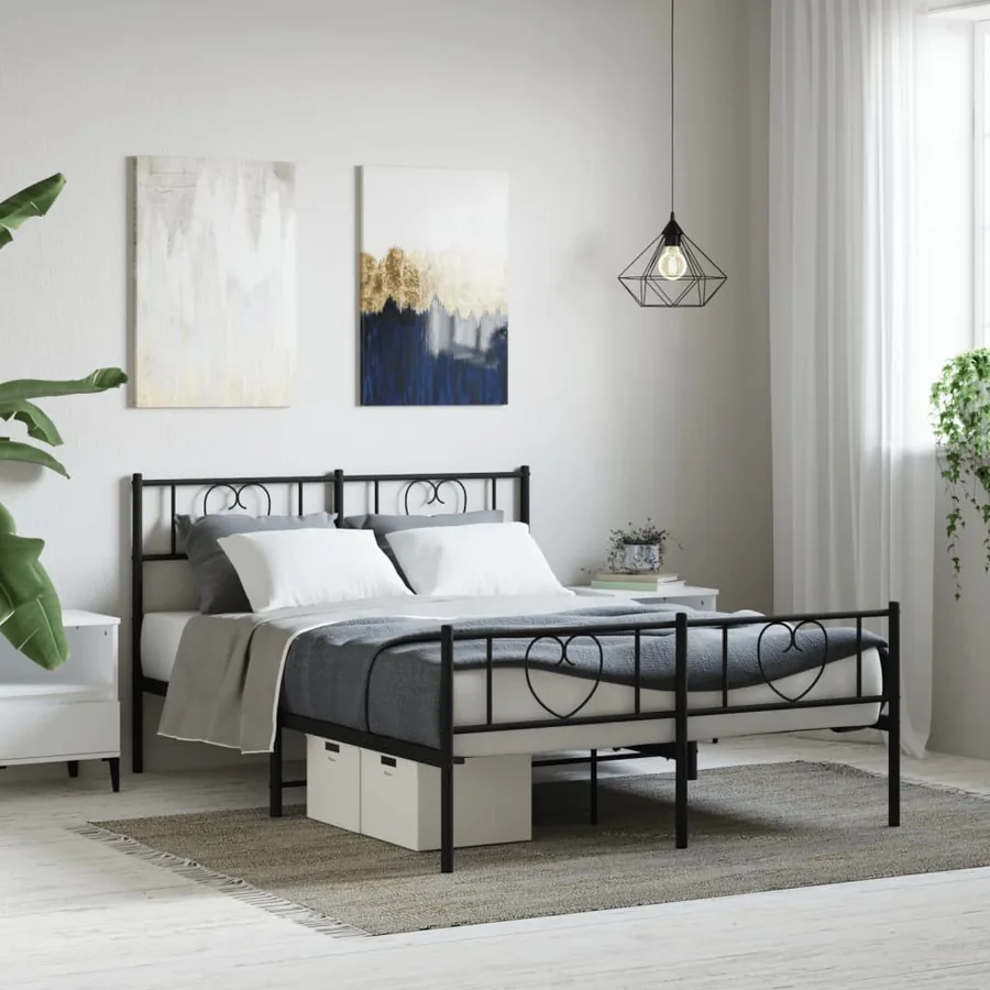 Cadre de lit métal sans matelas avec pied de lit noir 160x200cm