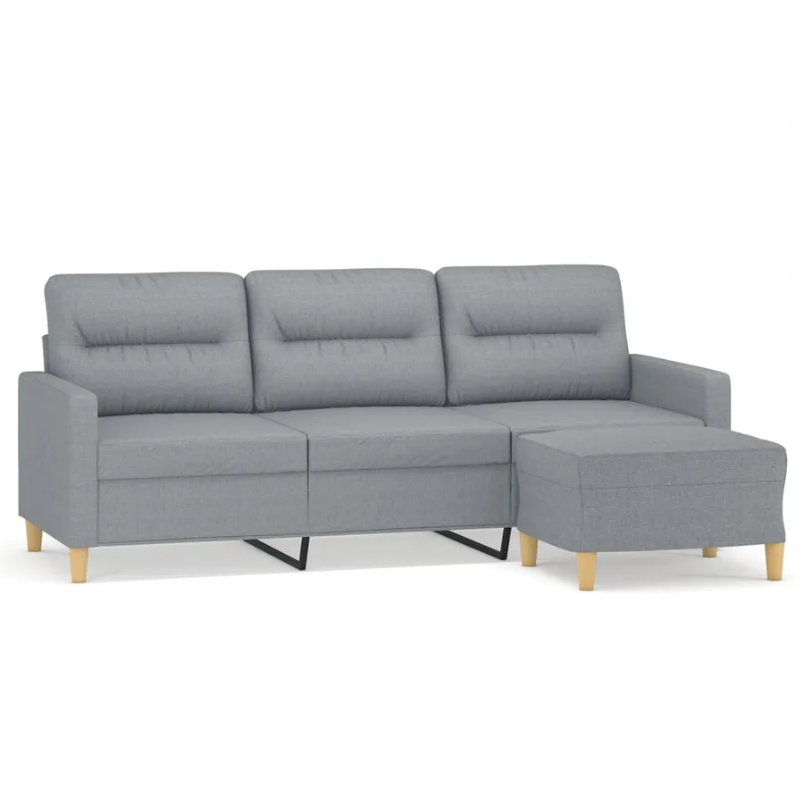 Canapé à 3 places avec repose-pieds Gris clair 180 cm Tissu - 2