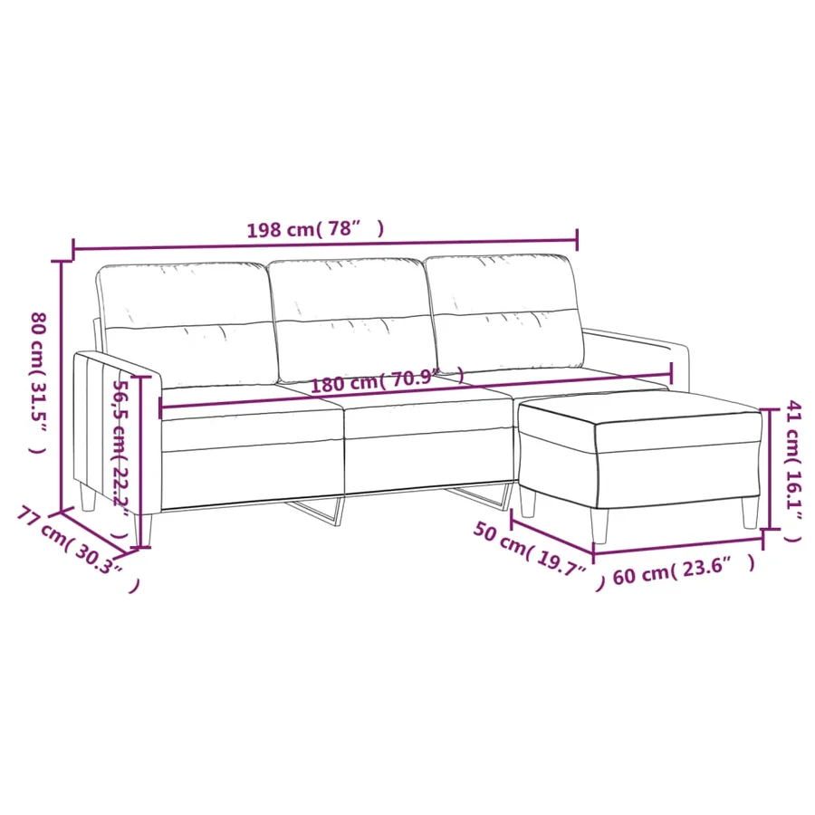 Canapé à 3 places avec repose-pieds Gris clair 180 cm Tissu - 7