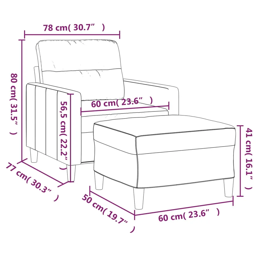 Fauteuil avec repose-pied Gris clair 60 cm Tissu - 7