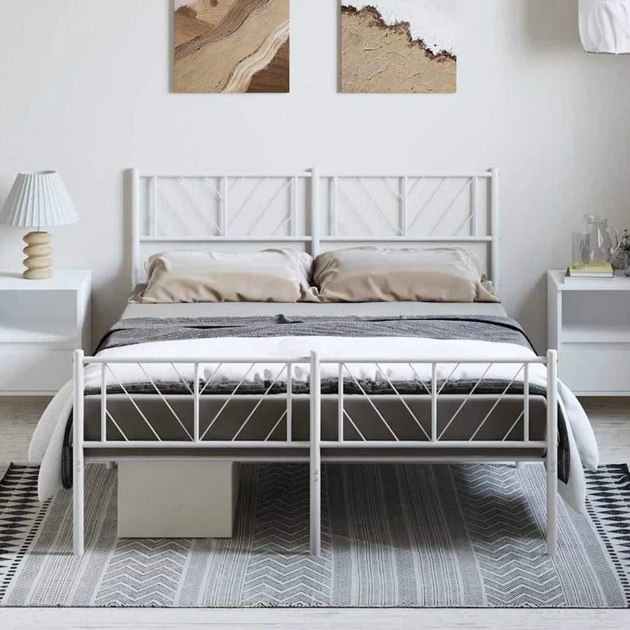 Cadre de lit métal sans matelas et pied de lit blanc 150x200 cm
