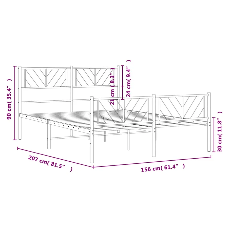 Cadre de lit métal sans matelas et pied de lit blanc 150x200 cm - 10