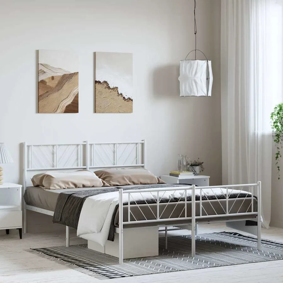 Cadre de lit métal sans matelas et pied de lit blanc 150x200 cm - 3