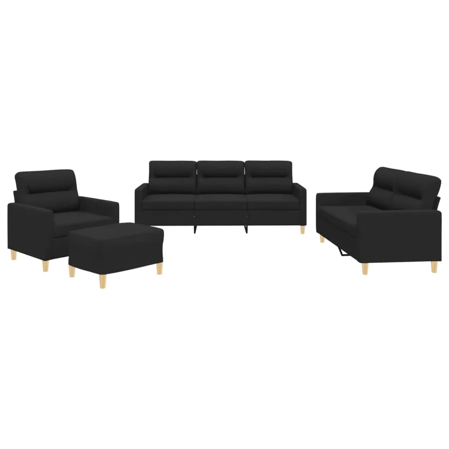Ensemble de canapés 4 pcs avec coussins Noir Tissu - 2