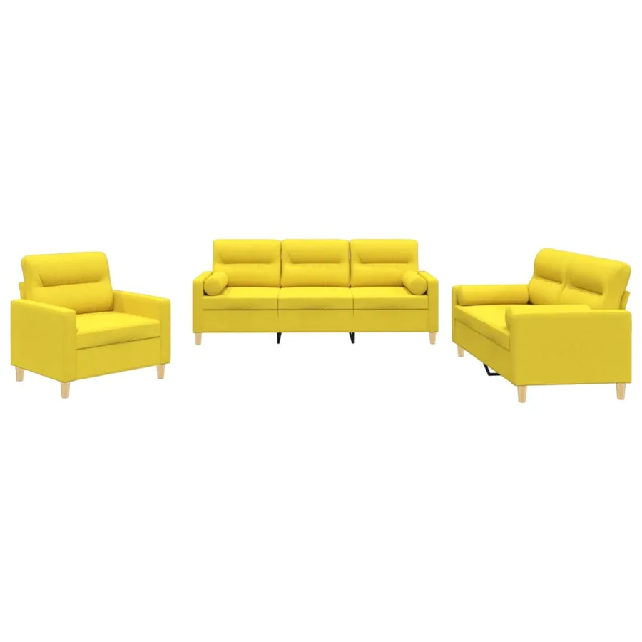 Ensemble de canapés 3 pcs avec coussins jaune clair tissu - 2