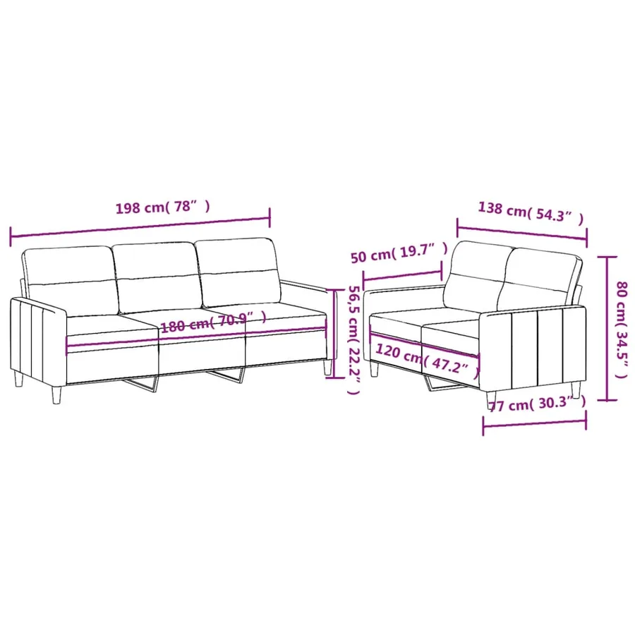 Ensemble de canapés 2 pcs avec coussins Taupe Tissu - 6