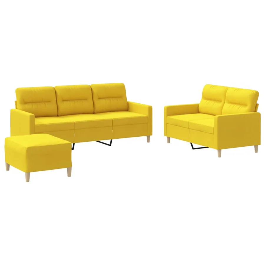 Ensemble de canapés 3 pcs avec coussins Jaune clair Tissu - 2