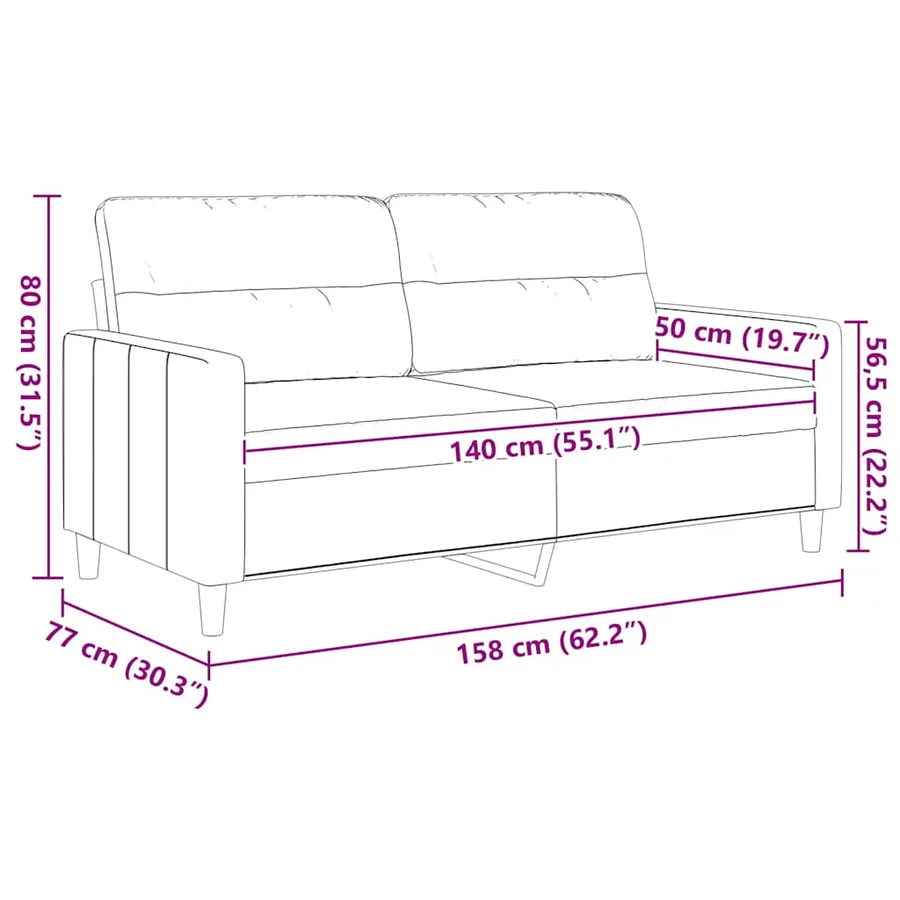 Canapé à 2 places Noir 140 cm Tissu - 9