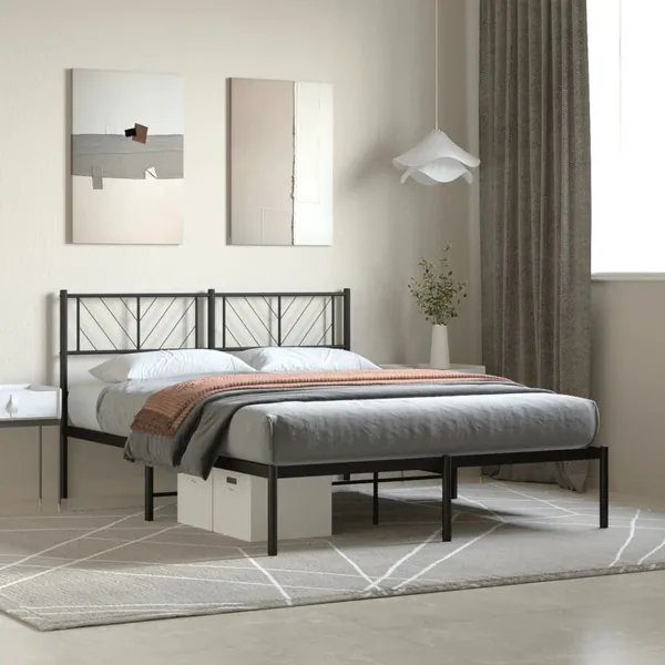 Cadre de lit métal sans matelas avec tête de lit noir 140x190cm