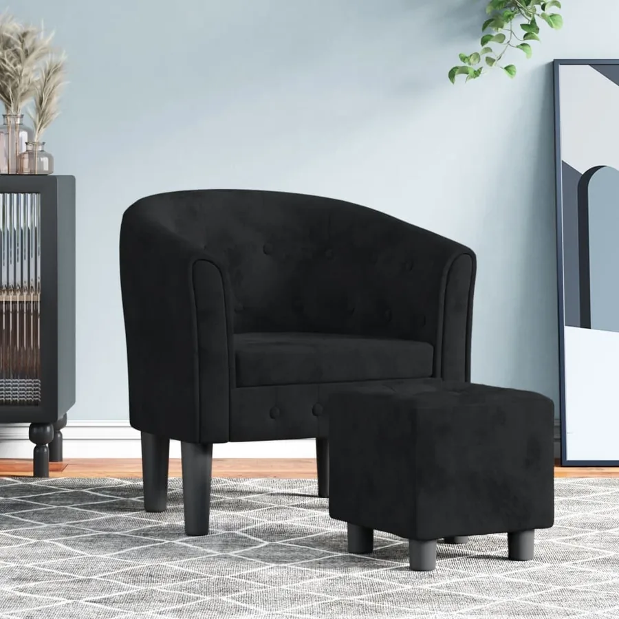 Fauteuil avec repose-pied noir velours