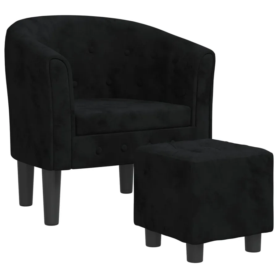 Fauteuil avec repose-pied noir velours - 2