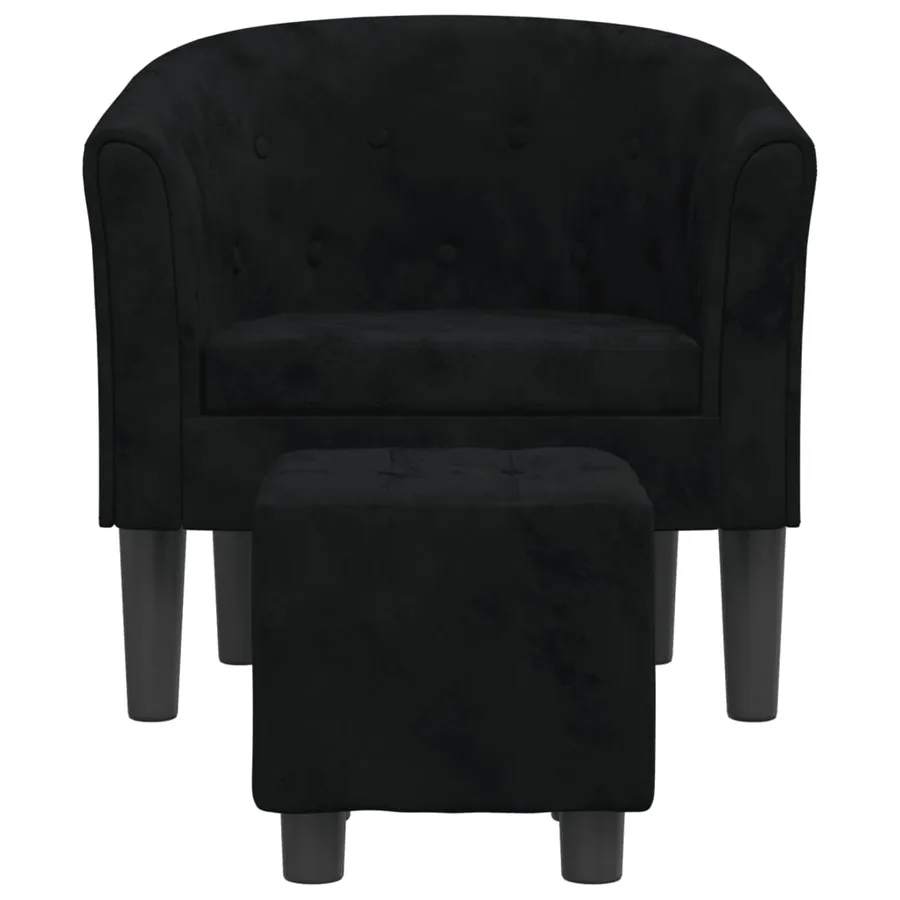 Fauteuil avec repose-pied noir velours - 3