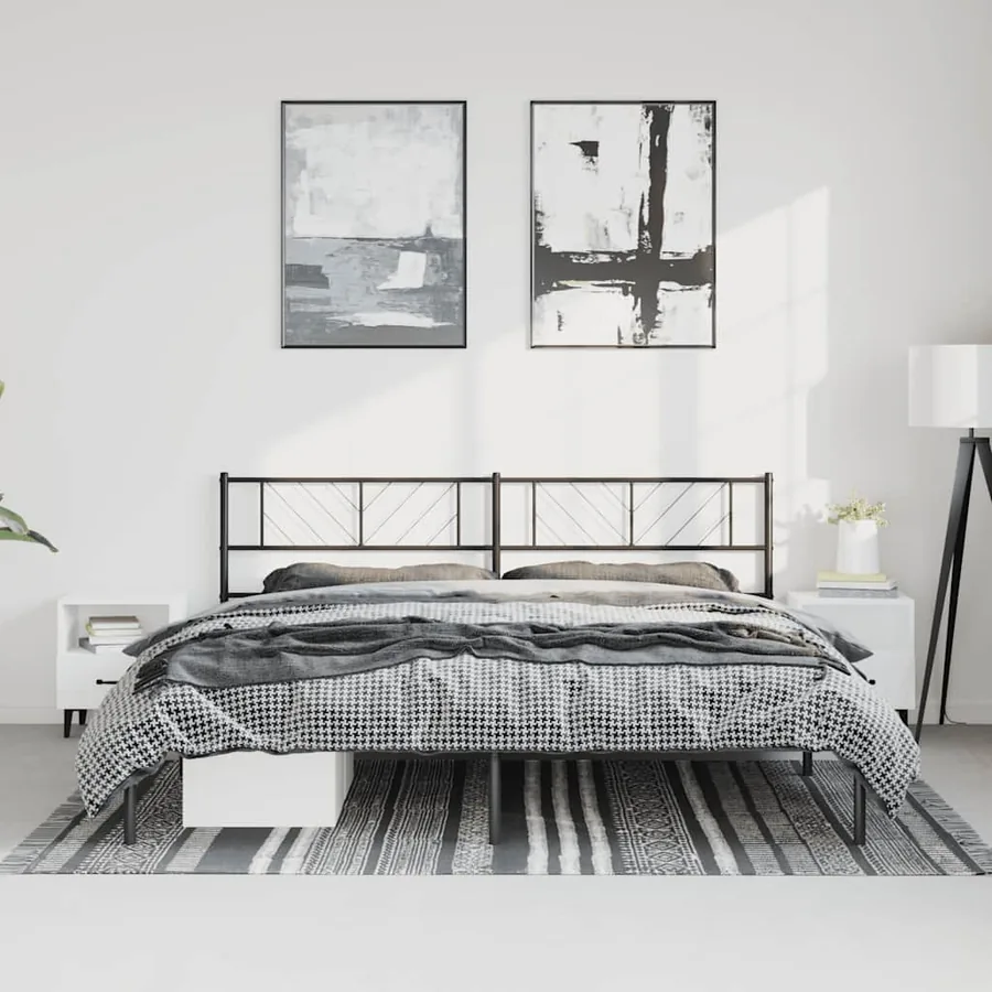 Cadre de lit métal sans matelas avec tête de lit noir 193x203cm