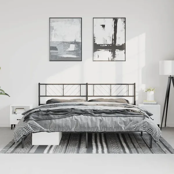 Cadre de lit métal sans matelas avec tête de lit noir 193x203cm