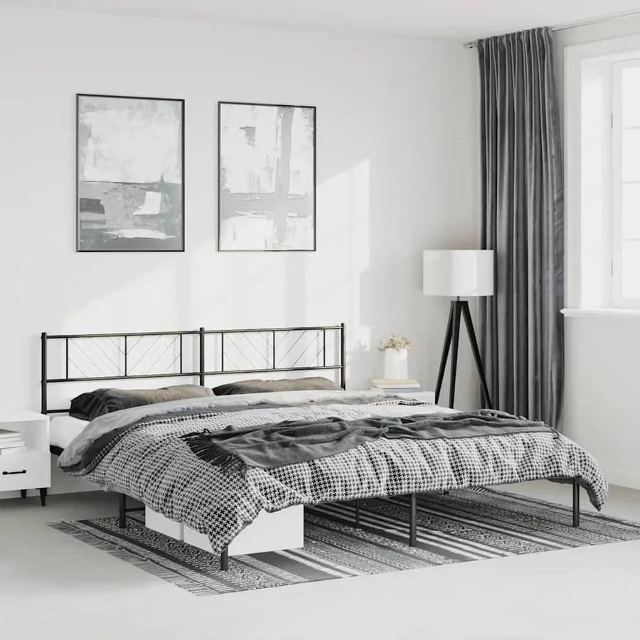 Cadre de lit métal sans matelas avec tête de lit noir 193x203cm - 3