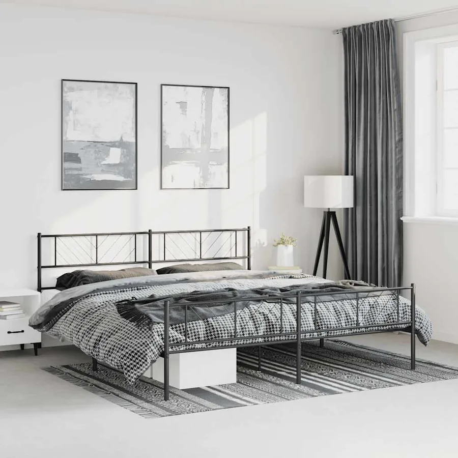 Cadre de lit métal sans matelas avec pied de lit noir 193x203cm - 3