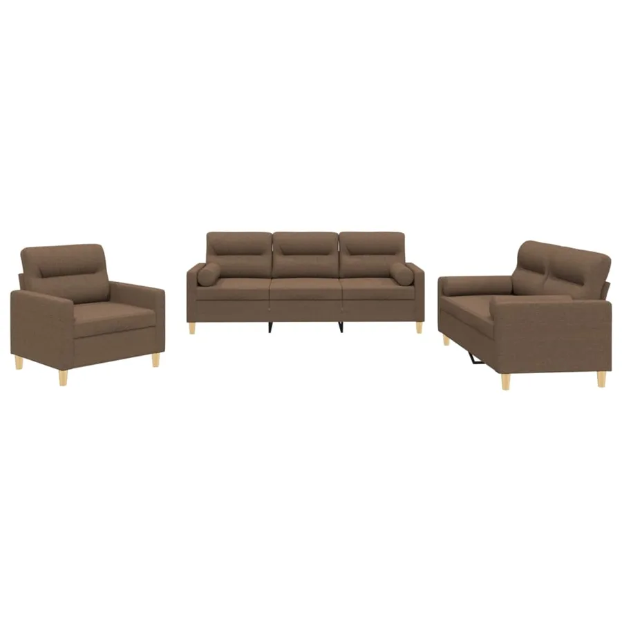 Ensemble de canapés 3 pcs avec coussins marron tissu - 2