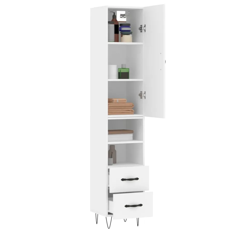Buffet haut Blanc 34,5x34x180 cm Bois d'ingénierie - 3