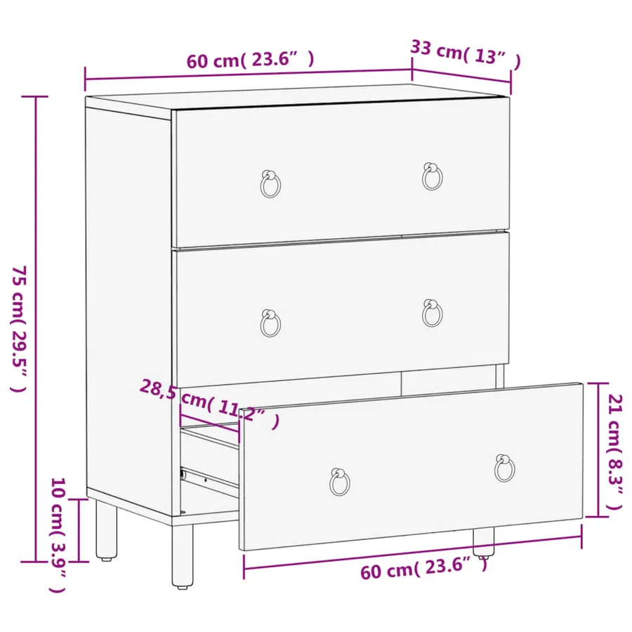 Armoire latérale 60x33x75 cm bois massif de manguier - 12