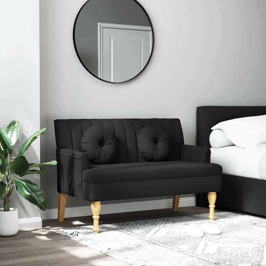 Banc avec coussins noir 113x64,5x75,5 cm tissu