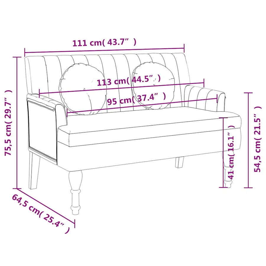 Banc avec coussins noir 113x64,5x75,5 cm tissu - 9