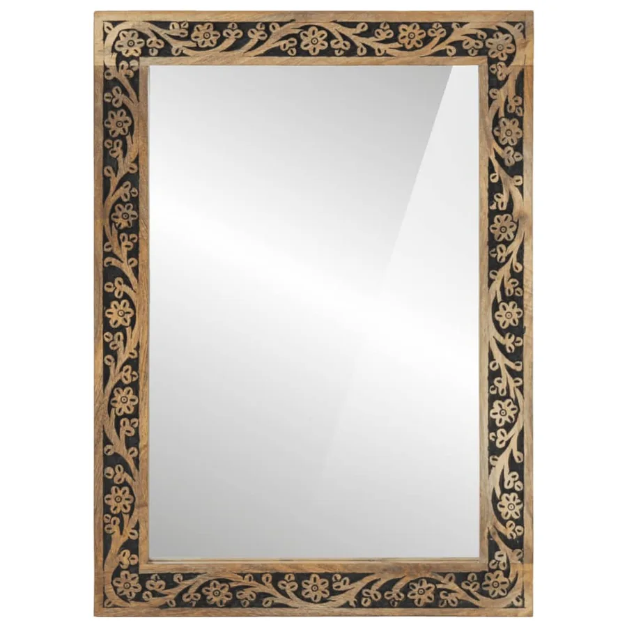 Miroir de bain 50x70x2,5 cm bois de manguier massif et verre - 2