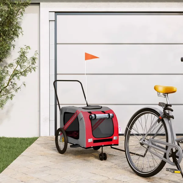 Remorque de vélo pour animaux de compagnie rouge et gris