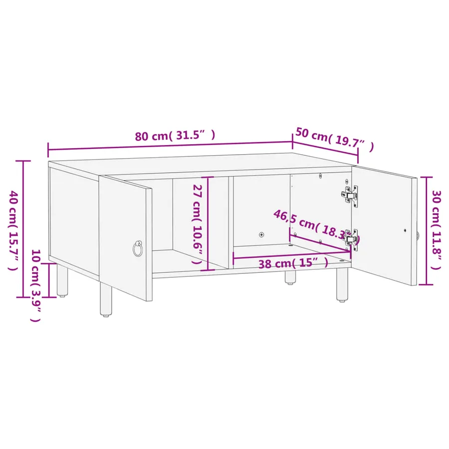 Table basse 80x50x40 cm bois de manguier massif - 12