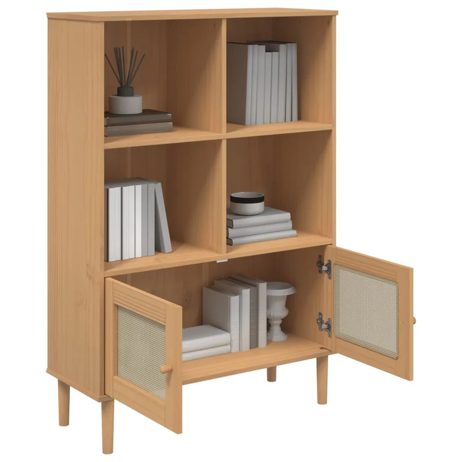 Bibliothèque SENJA aspect de rotin marron bois massif de pin - 3