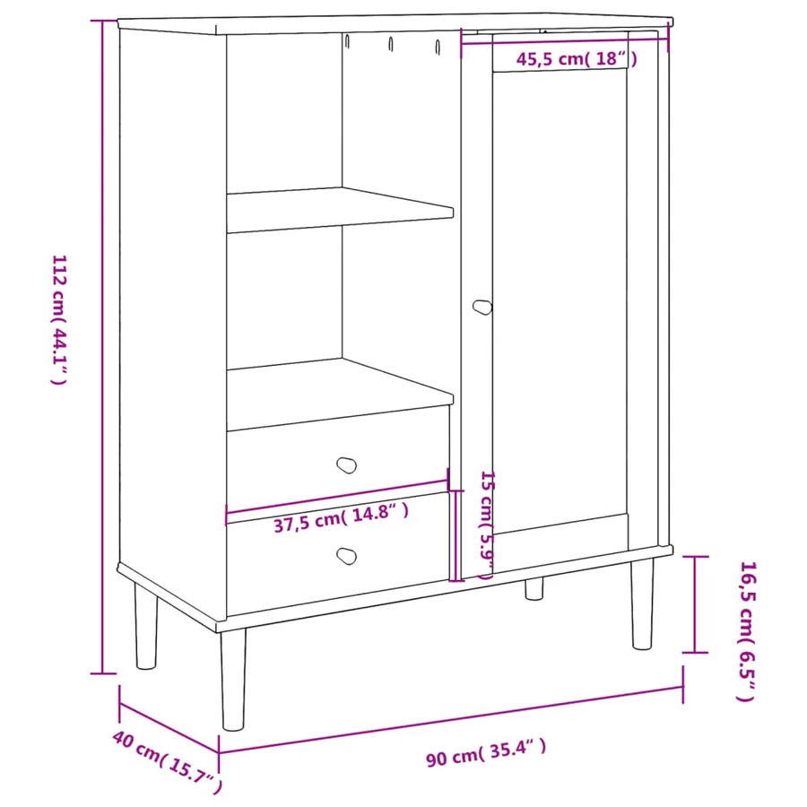 Buffet SENJA aspect rotin blanc 90x40x112cm bois massif de pin - 10