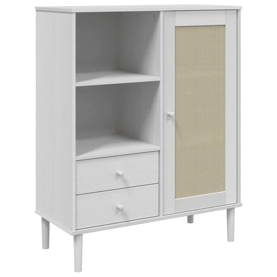 Buffet SENJA aspect rotin blanc 90x40x112cm bois massif de pin - 2