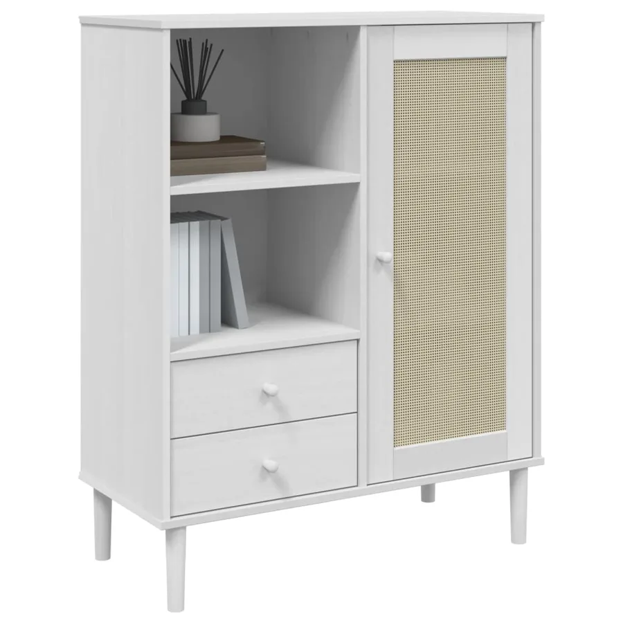 Buffet SENJA aspect rotin blanc 90x40x112cm bois massif de pin - 3