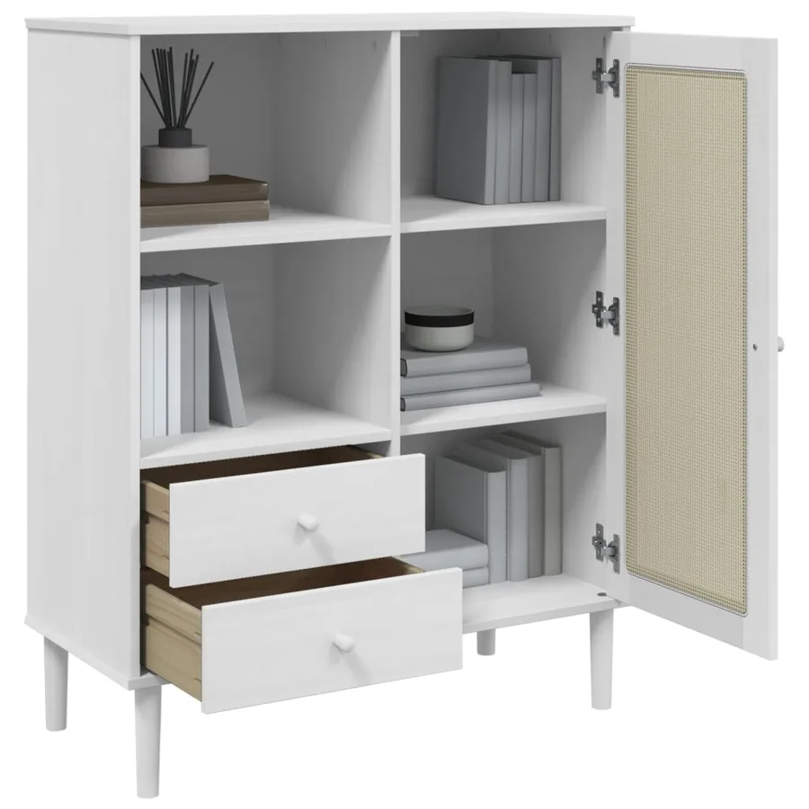 Buffet SENJA aspect rotin blanc 90x40x112cm bois massif de pin - 4