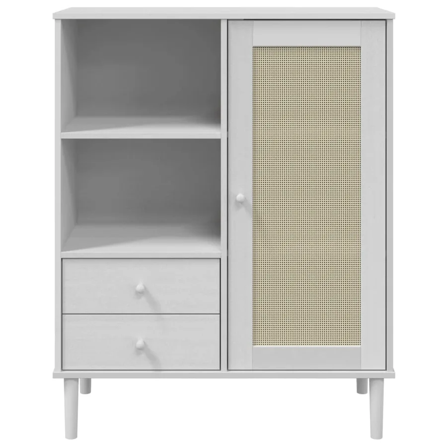 Buffet SENJA aspect rotin blanc 90x40x112cm bois massif de pin - 5