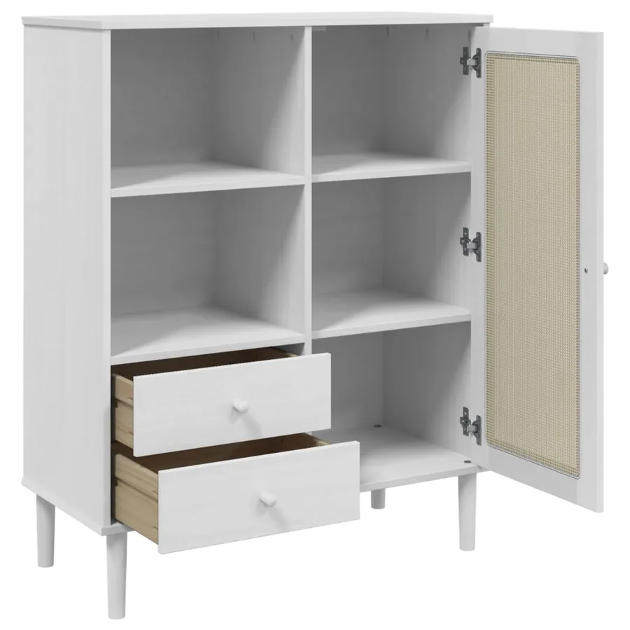 Buffet SENJA aspect rotin blanc 90x40x112cm bois massif de pin - 6