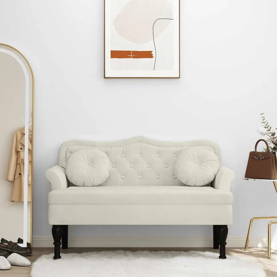 Banc avec coussins crème 120,5x65x75 cm velours