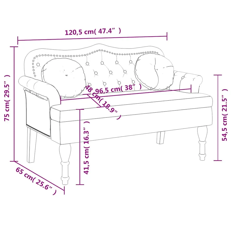 Banc avec coussins crème 120,5x65x75 cm velours - 8