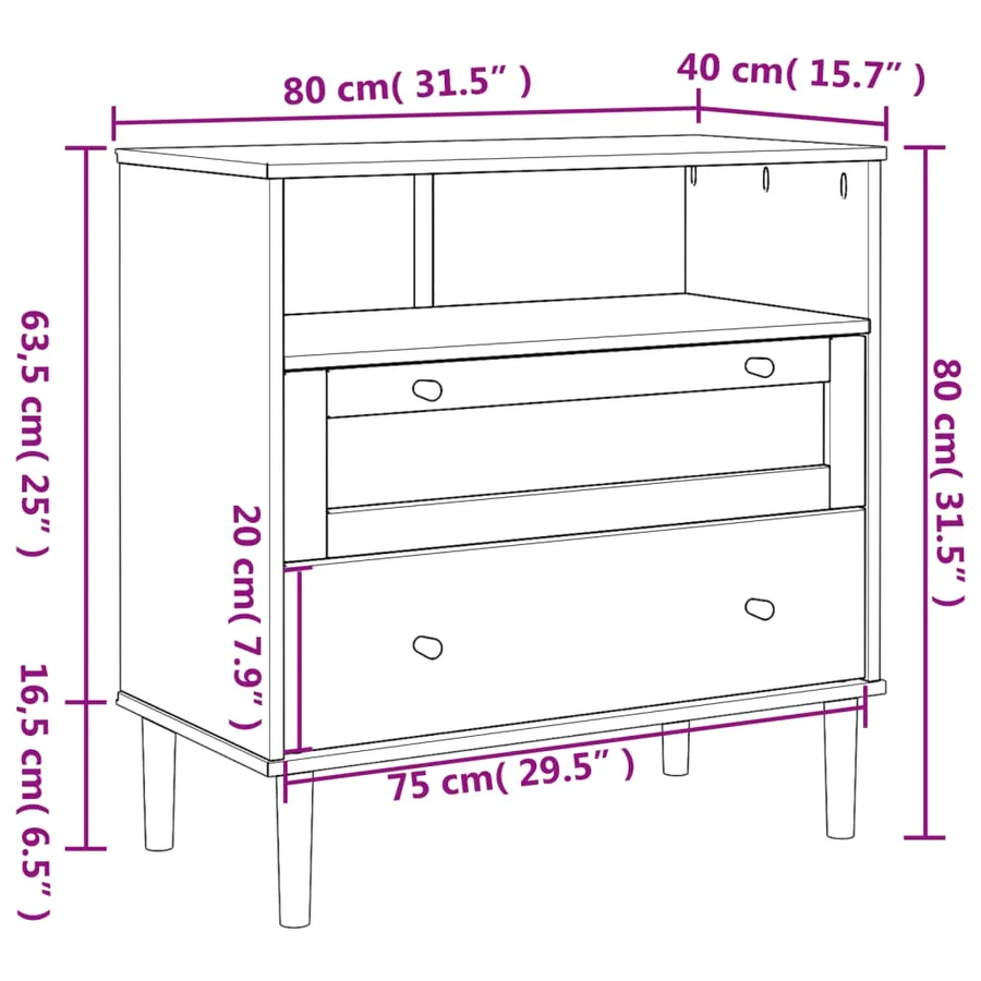 Buffet SENJA aspect rotin noir 80x40x80 cm bois massif de pin - 10