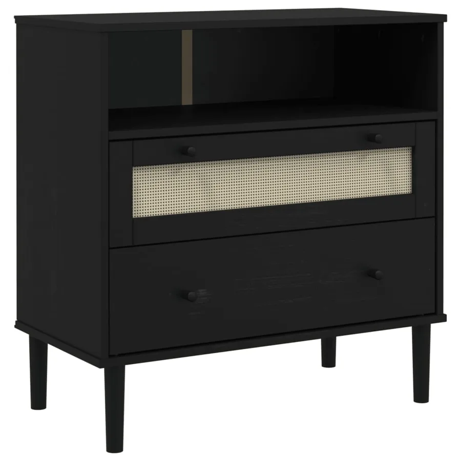 Buffet SENJA aspect rotin noir 80x40x80 cm bois massif de pin - 2