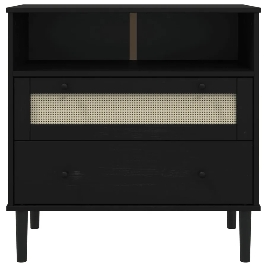 Buffet SENJA aspect rotin noir 80x40x80 cm bois massif de pin - 5