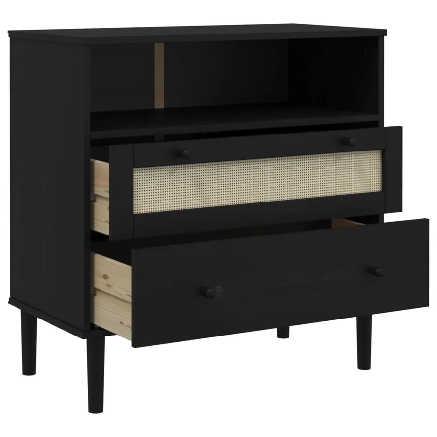 Buffet SENJA aspect rotin noir 80x40x80 cm bois massif de pin - 6