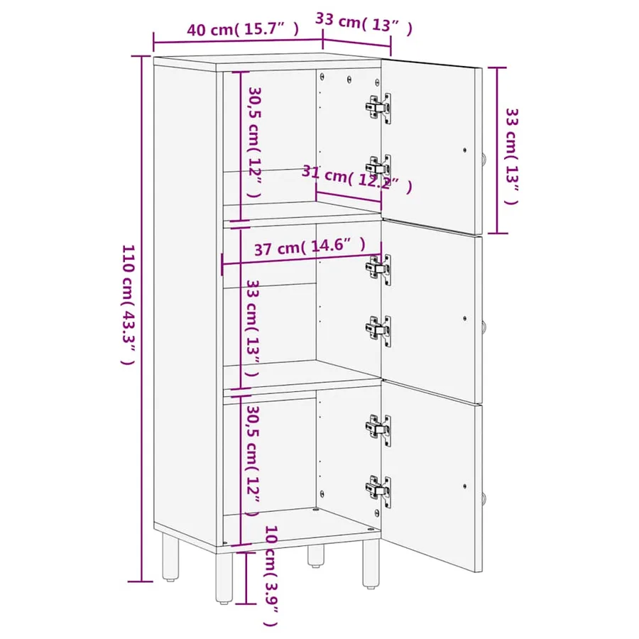 Armoire latérale 40x33x110 cm bois massif de manguier - 11