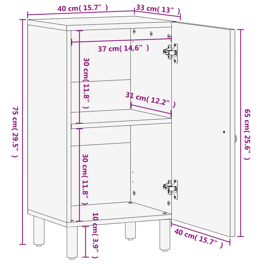 Armoire latérale 40x33x75 cm bois massif de manguier - 11