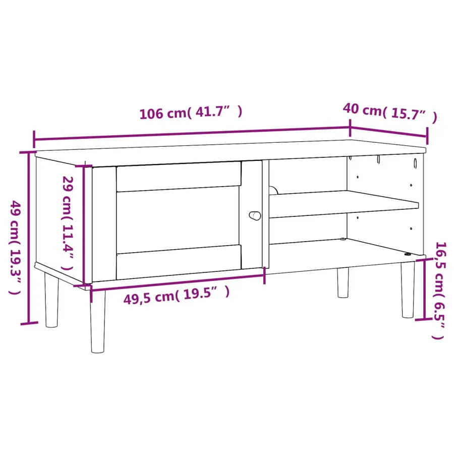Meuble TV SENJA aspect rotin noir 106x40x49cm bois massif pin - 10